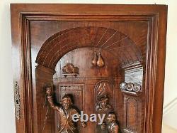 Wood Walnut Carved Panel French Gothic Wall Furniture Slavage Tavern Scene door