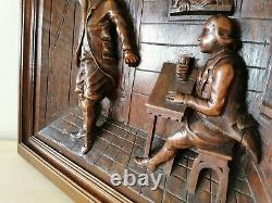Wood Walnut Carved Panel French Gothic Wall Furniture Slavage Tavern Scene door