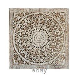 Wood White Wall Hanging Floral Panel Art Vintage Style Square 36 Home Decor