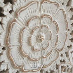 Wood White Wall Hanging Floral Panel Art Vintage Style Square 36 Home Decor