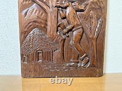 Wood carving art panel / Wall-mounted style / Strong man / Good atmosphere