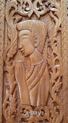 Wooden Carved Budda Meditation Asian Wall Panel Art Plaques Lot of 2 Vintage