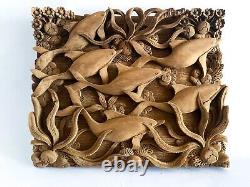 Wooden Dolphin Wall Decor 18.5 inch, Wood Wall Panel, Handmade Wood Carving