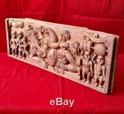 Wooden Ganesh Wall Panel Ancient Antique Ganapathi Hand Carved Panel Home Decor