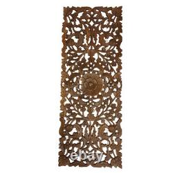 Wooden Hand Carved Wall Art Thai Teak Relief Panel Asian Home Décor 35 x 90 cm