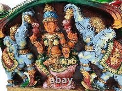 Wooden Wall Panel Gajalakshmi, South Indian God Wood Hand Carving 15 in Length