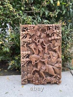 Wooden carved Wall Panel Hindu God Ganesh Laxmi Saraswati Decor Antique Temple