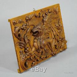 Wooden carved panel with gargoyle and lizard, germany ca. 1920