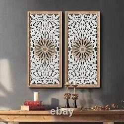 XIAOAIKA Carved Wood Wall Art Decor Floral Design Panel, Distressed Carved