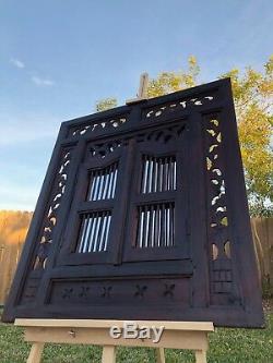 XL 36 Mahogany Hand Carved Wood Frame Window & Mirror Wall Art Panel Carving