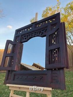 XL 36 Mahogany Hand Carved Wood Frame Window & Mirror Wall Art Panel Carving