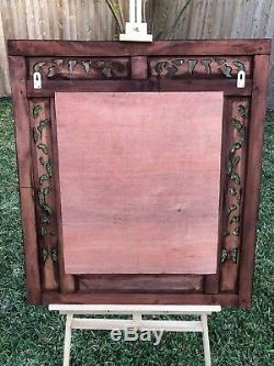 XL 36 Mahogany Hand Carved Wood Frame Window & Mirror Wall Art Panel Carving