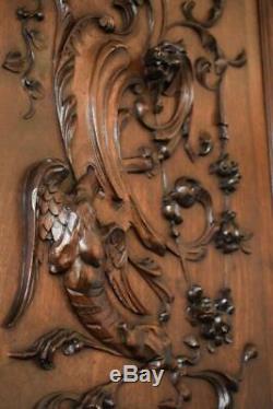 XXL Antique French Architectural Hand Carved Wood Door Wall Panel with Griffin